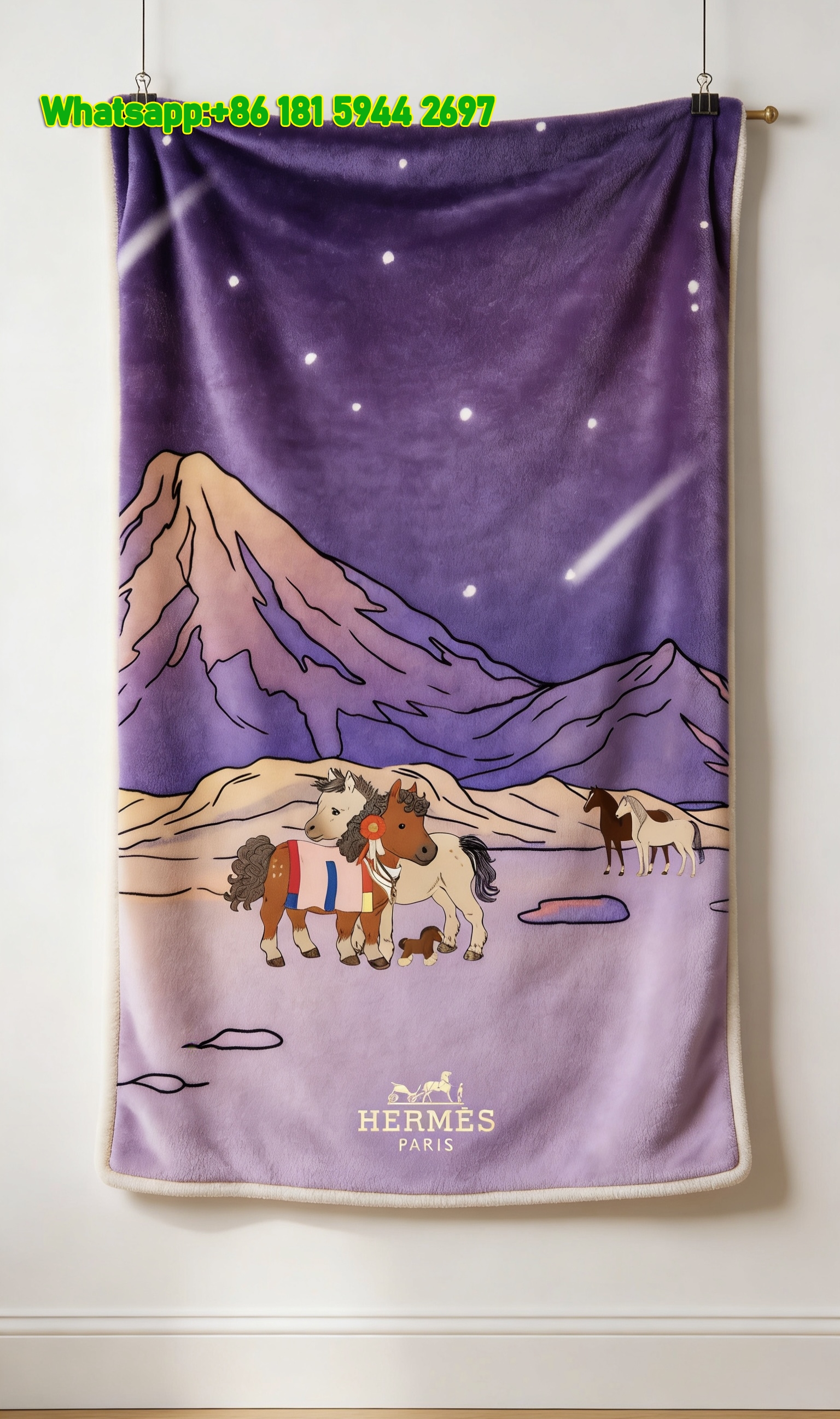 Hermes Cute Pony Family Starry Mountain Flannel Throw Blanket IMG_5291